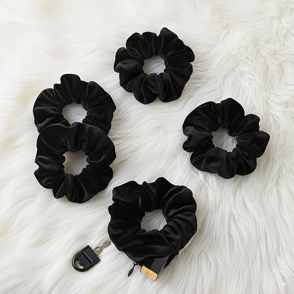 

1pc Portable ⁣Hidden Safe Sight Secret Hair Tie Storage Case Hair Scrunchie With Zipper Hide Key Cash jewelry Travel Outdoor