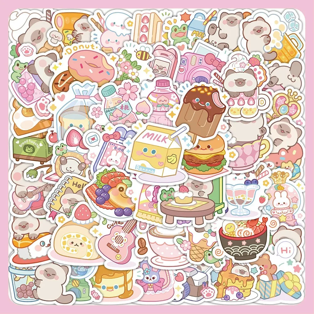 60pcs Cute Bear Bread Sticker Aesthetic Phone Bike Wall Scrapbook Motorcycle Waterproof Cartoon Sticker for Kids Toys Gifts