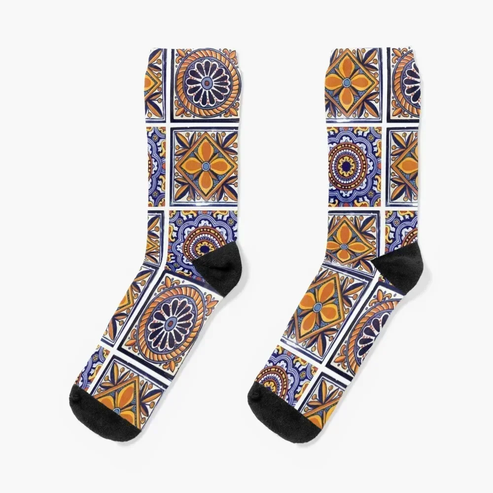 Mix yellow mexican tiles Socks football designer brand luxe retro Socks Women's Men's