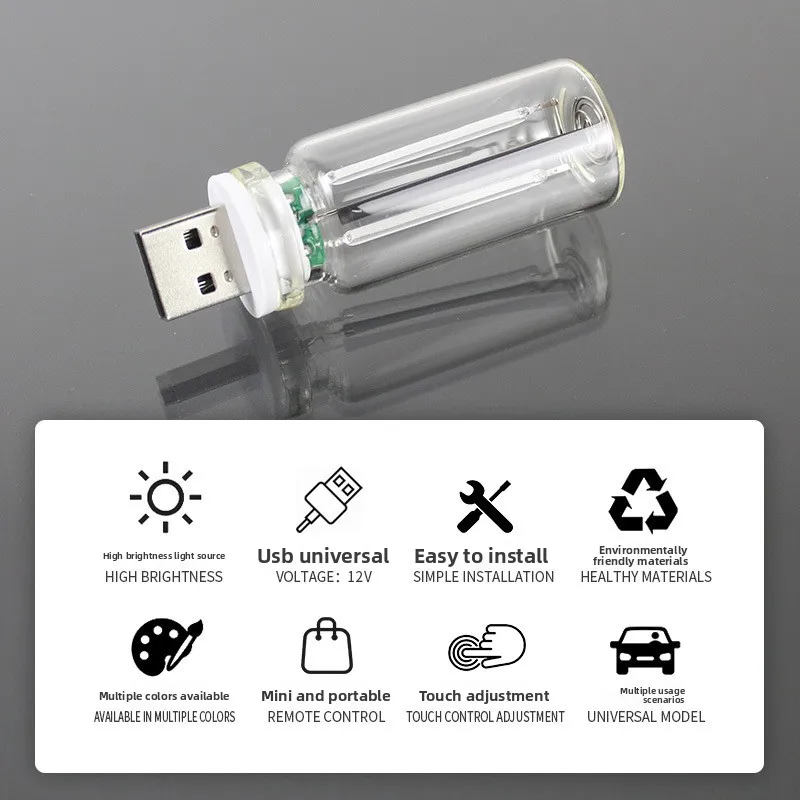 Touch Dimming USB LED Filament Glass Bulb 5V Retro Edison Bulb Night Light Car Decoration Incandescent Eye Protection Lighting