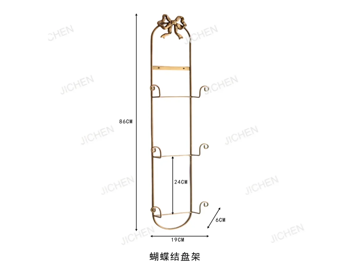 

XHX Винтажная вертикальная настенная декоративная стойка, держатель для тарелок из сплава с бантом, органайзер для витрины чашек для кухни и дома