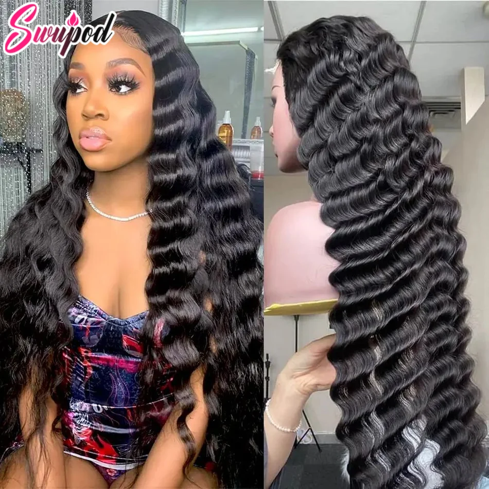 Swupod 180 200 Density 13x4 13x6 HD Lace Front Wig for Women Human Hair Loose Deep Remy Wave Natural Black Frontal Pre Plucked
