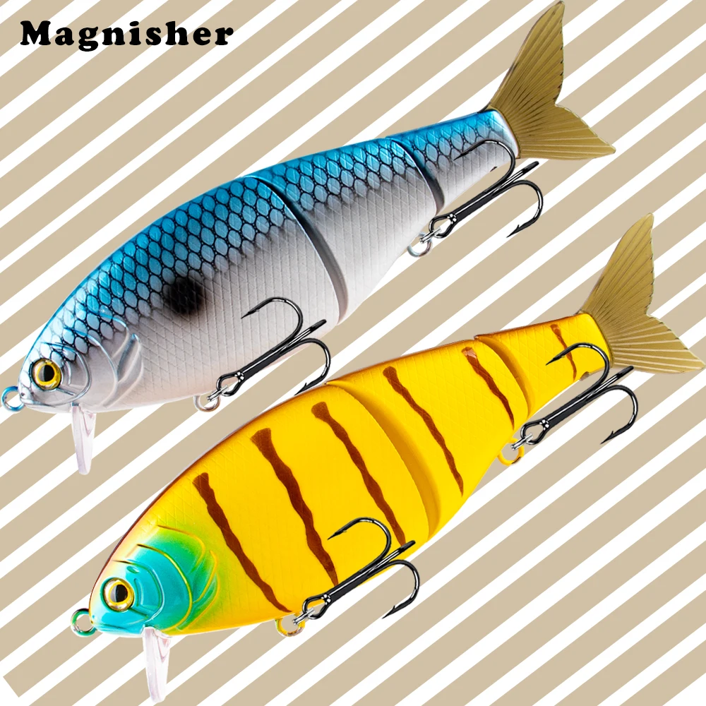 Magnisher 3 Jointed Wake Baits 18cm 65g Floating Swimbait Hard Body Soft Tail Fishing Lures for Bass Pike Tackle