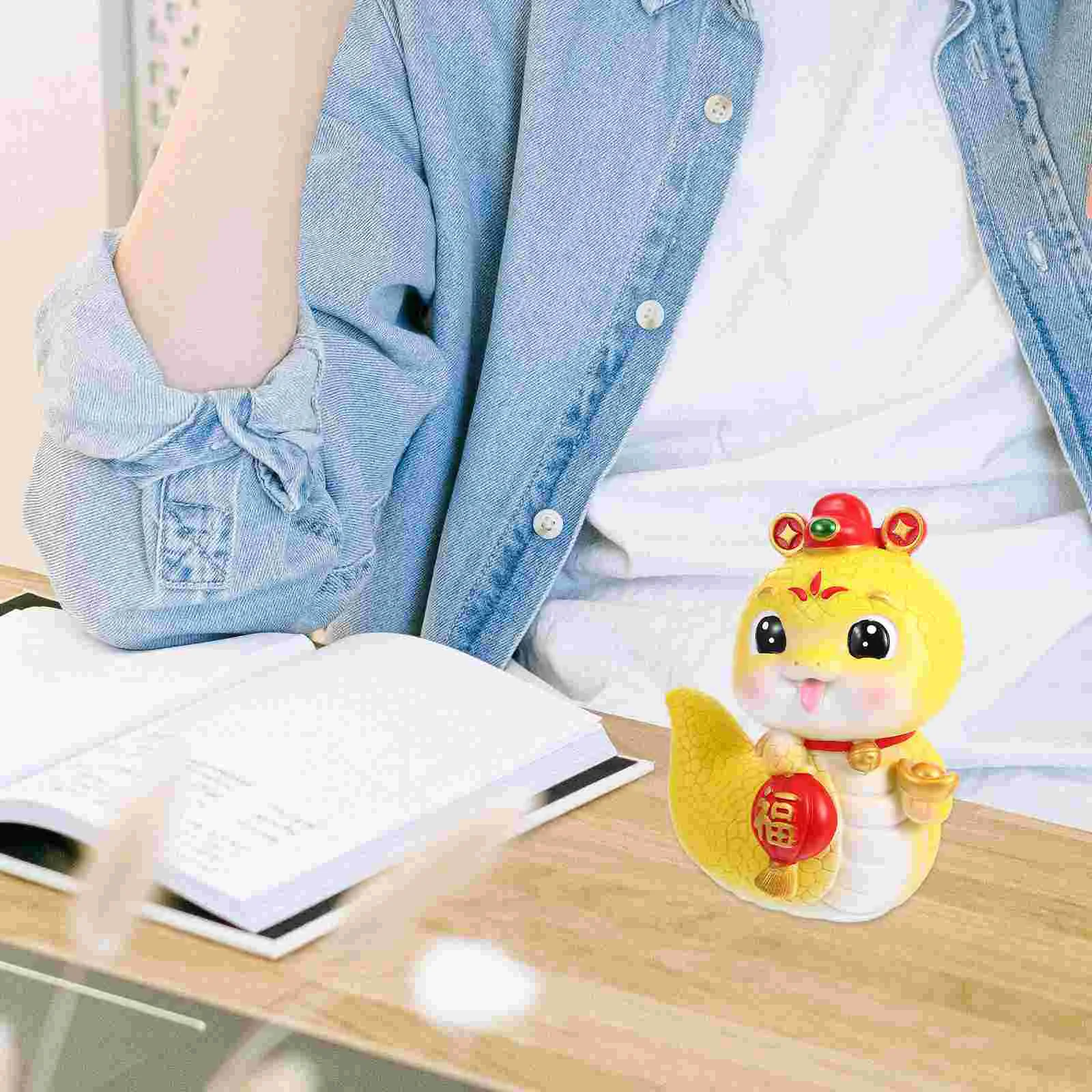 Snake Piggy Bank Cartoon Coin Banks Zodiac Chinese New Year 2025 Style Resin Money Yellow