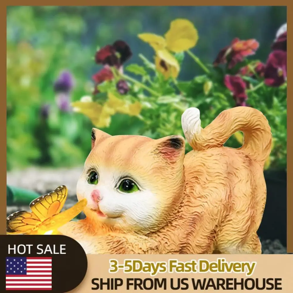 

Cat Solar Garden Statue Solar Garden Statue Cat Housewarming Gift Outdoor Decoration with Cat Holding Butterfly for Mom Grandma