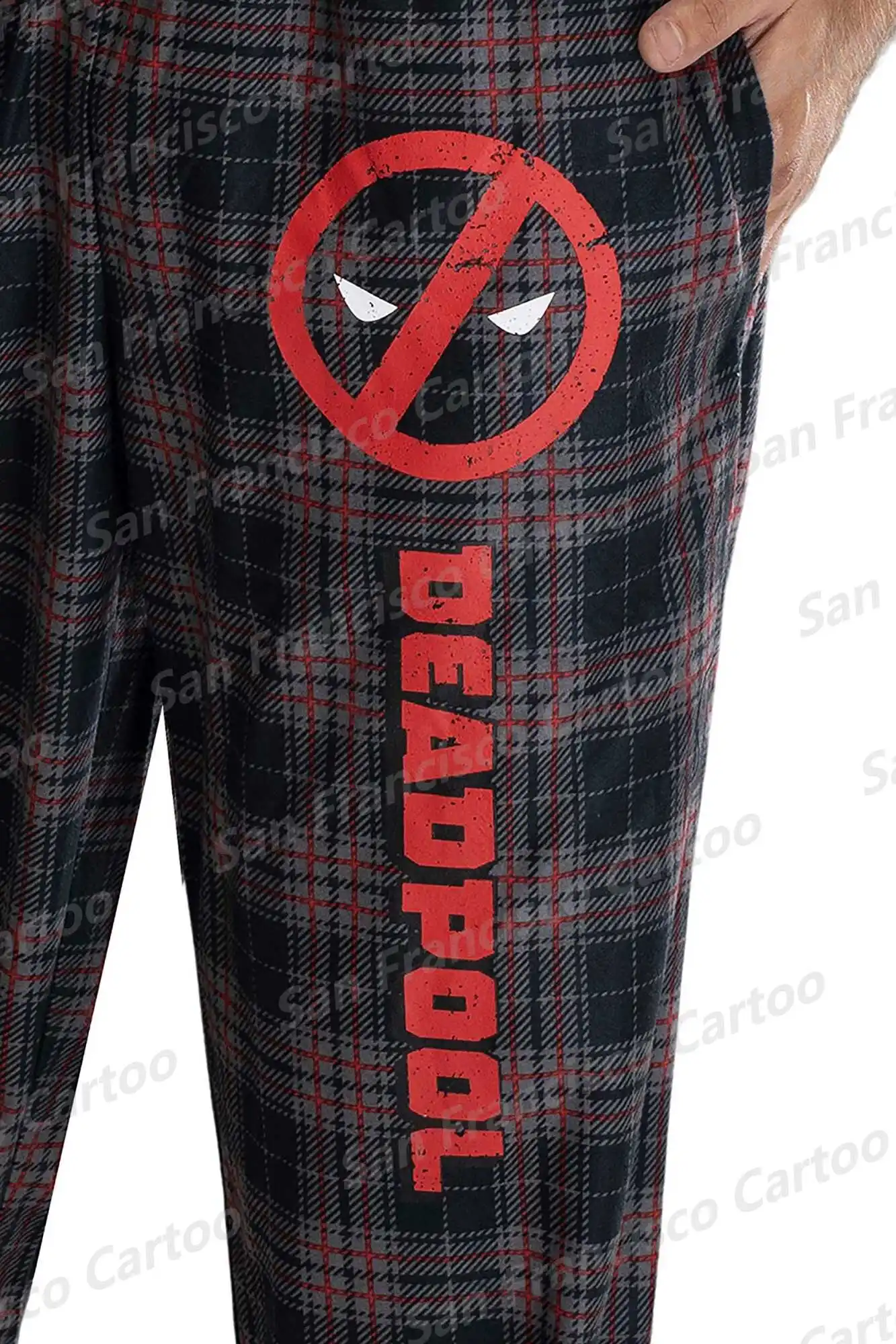 24New Summer Men\'s Marvel Deadpool Logo 3D Plaid Printed Anime Comfortable Pajama Pants KID/Adult Home Casual Pants Fitness Wear