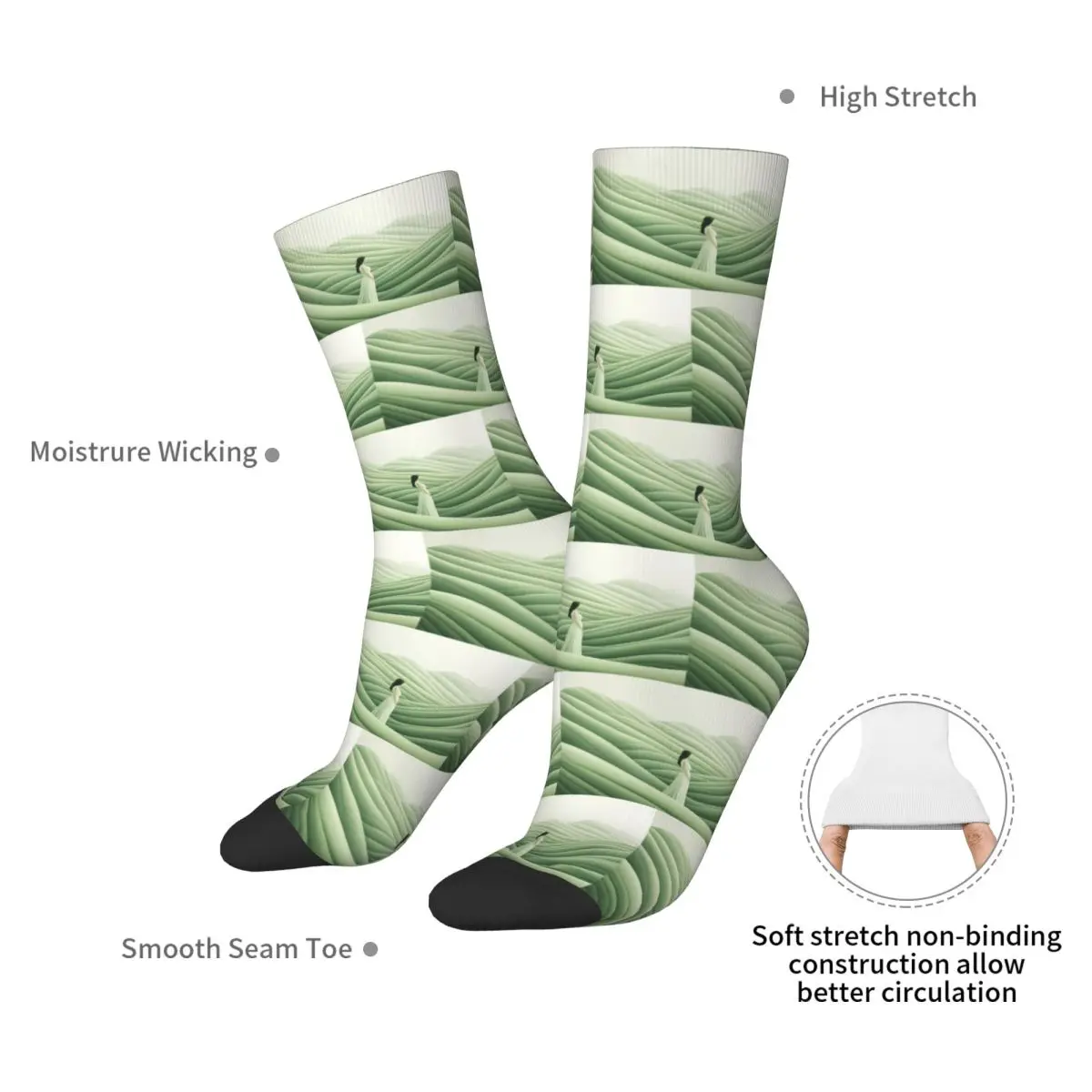 Dreamy Green Hills And Woman Landscape Socks Harajuku Stockings All Season Long Socks for Man's Woman's Birthday Present