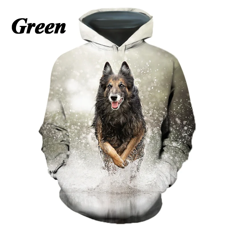 New Fashion Casual German Shepherd Animal Dog 3D Printing Men\'s Round Neck Hoodie Tops T-shirt Couple Hoodie