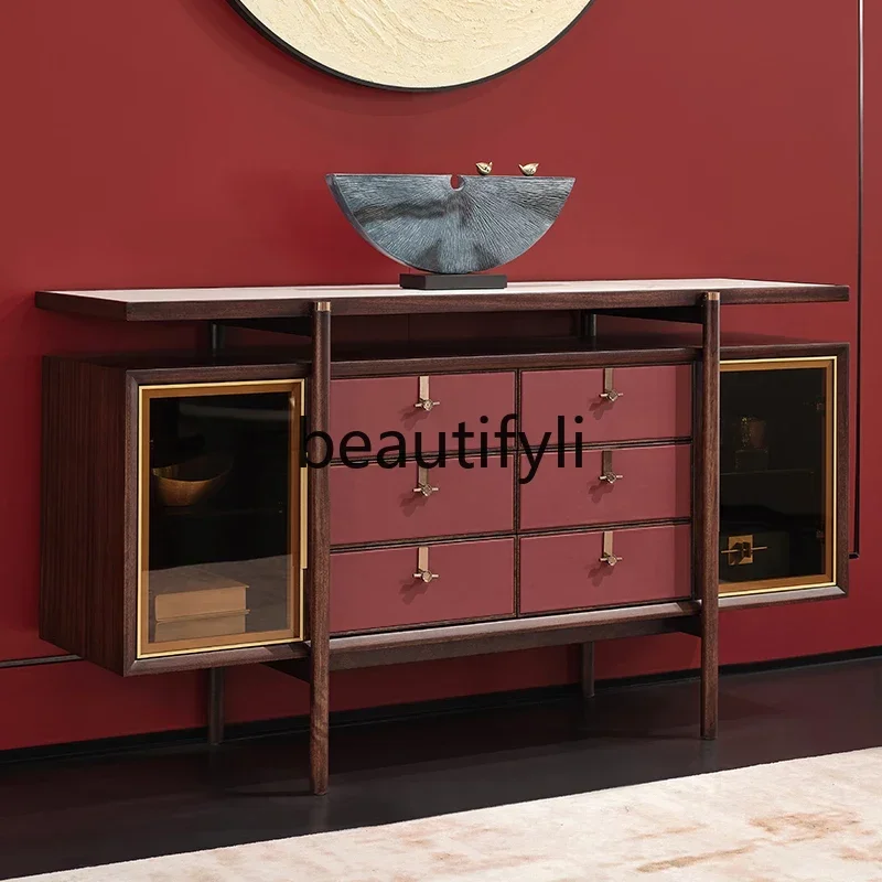 

B7304 Новый боковой шкаф из черного дерева в китайском стиле у стены, винный шкаф из цельного дерева, современный легкий роскошный шкафчик