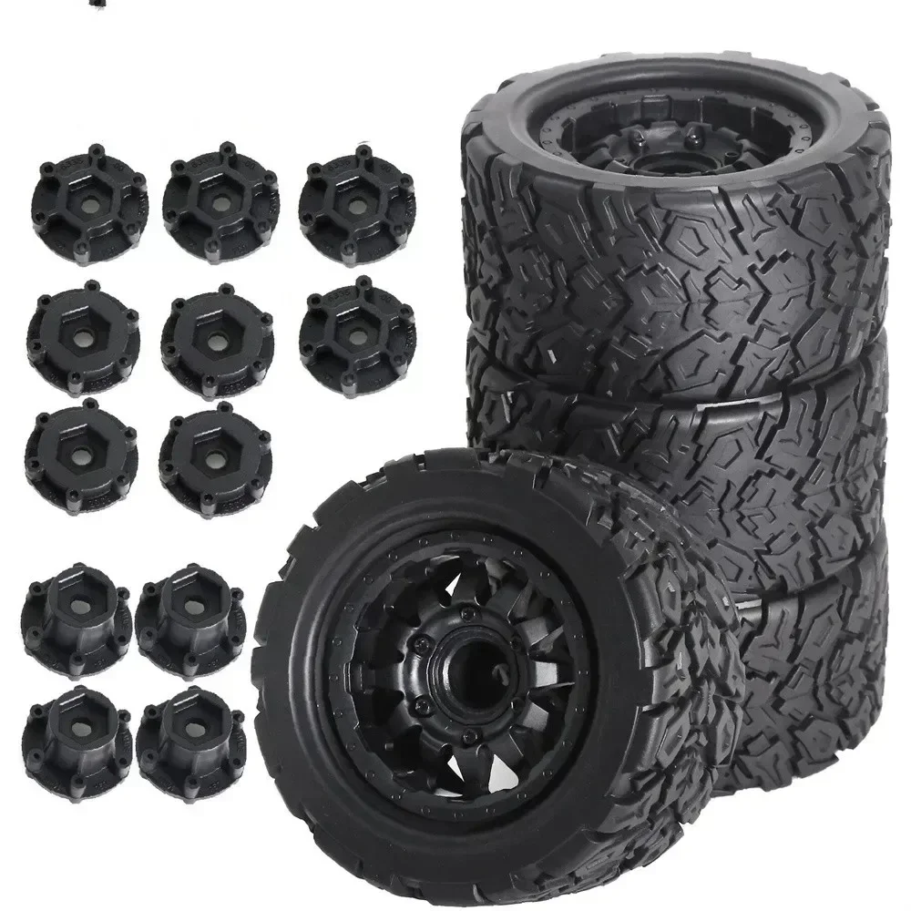 4pcs 1:10 RC Universal Tyres For Tamiya HPI Kyosho Arrma 1/10 Trucks Tyres Accessory RC Car 12-14mm Adaptor Plastic Tire Replace