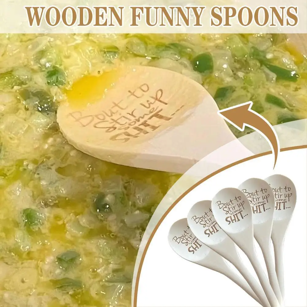 1/3Pcs Funny Wooden Spoons Bout To Stir Up Some Shit Home Bamboo Spoon Housewarming Gift Basket Ideas Gift Funny Decoration