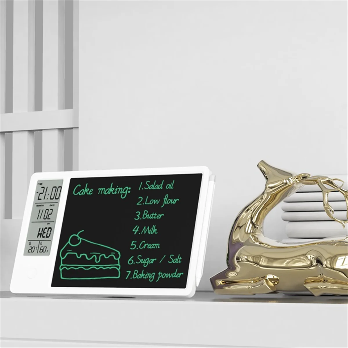 BFYLW Multi-Função Calendário Eletrônico Calendário de Mesa LCD Placa de Escrita Memo de Escritório Calendário de Ornamento de Mesa, Branco