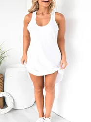 Women's Plus Size 1XL-8XL U-Neck Sleeveless Dress A-line Solid Color Dress Casual Beach Dress Party Dress Casual Dress