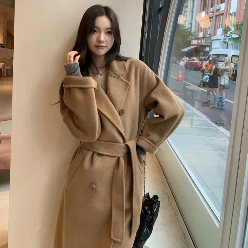 2025 femmes blanc laine manteaux col rabattu Drouble visage cachemire manteau Style ample hiver vêtements longs manteaux hauts nouveau