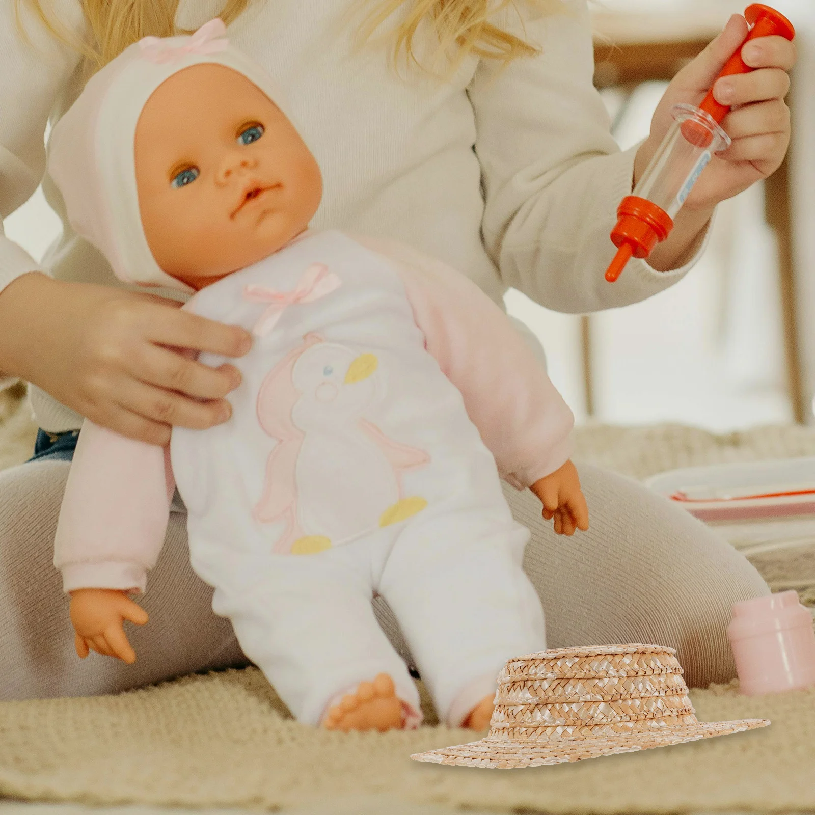 ミニ麦わら帽子 小さな編み物 DIY 小道具 装飾 クラフト アクセサリー ミニチュア 丸いトップハット ホームデコレーション 写真撮影 アクティビティ装飾品