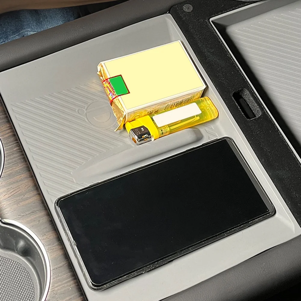 Tappetino antiscivolo per Tesla Nuovo modello SX 2023 Bracciolo posteriore Tappetino per caricabatterie wireless in silicone Copertura protettiva Parti di ricambio grigie-A6