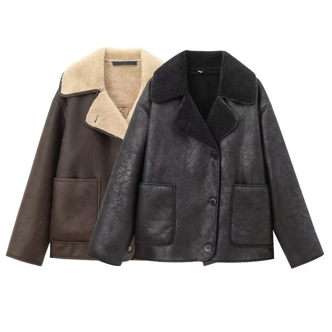 

2025 new autumn and winter products European and American style lapel trendy fur jacket double-sided jacket versatile
