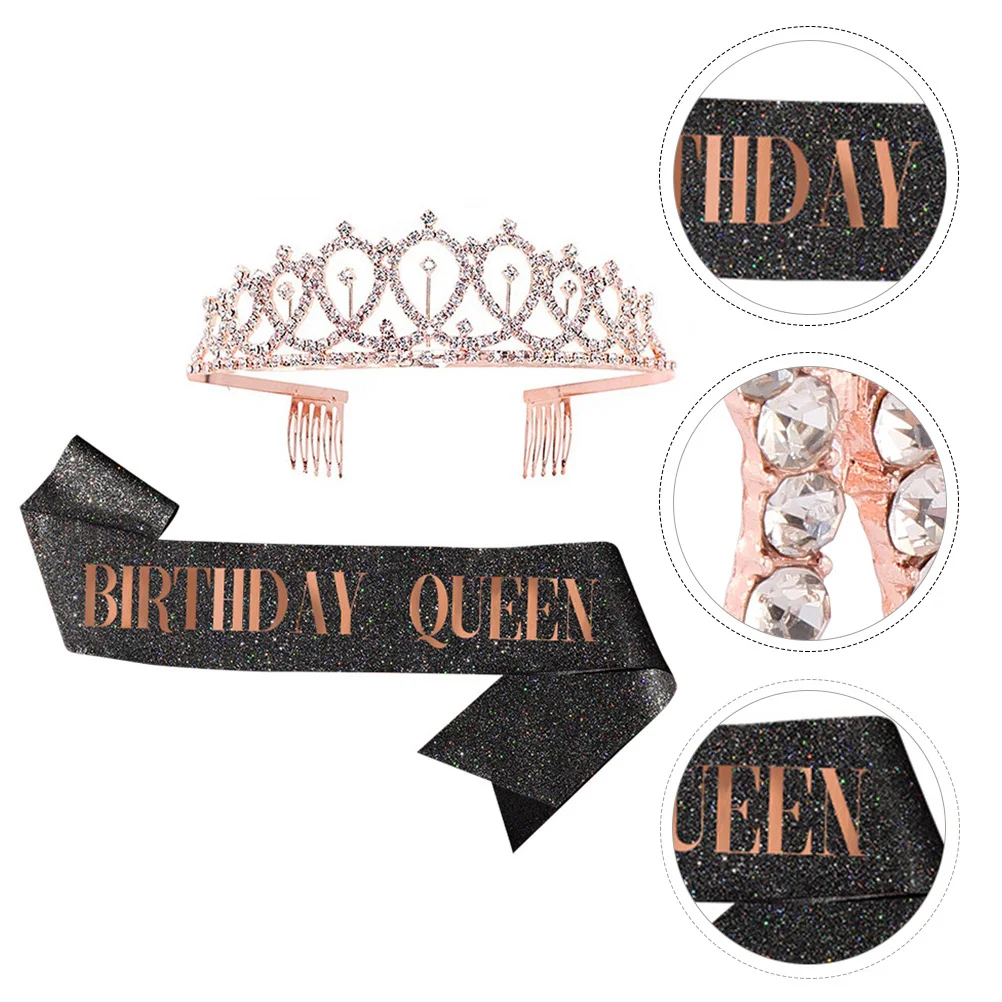 

1 комплект, набор этикетов с короной королевы на день рождения, прочные товары для вечеринок для девочек, креативный пояс на день рождения, плечевой ремень, подарки