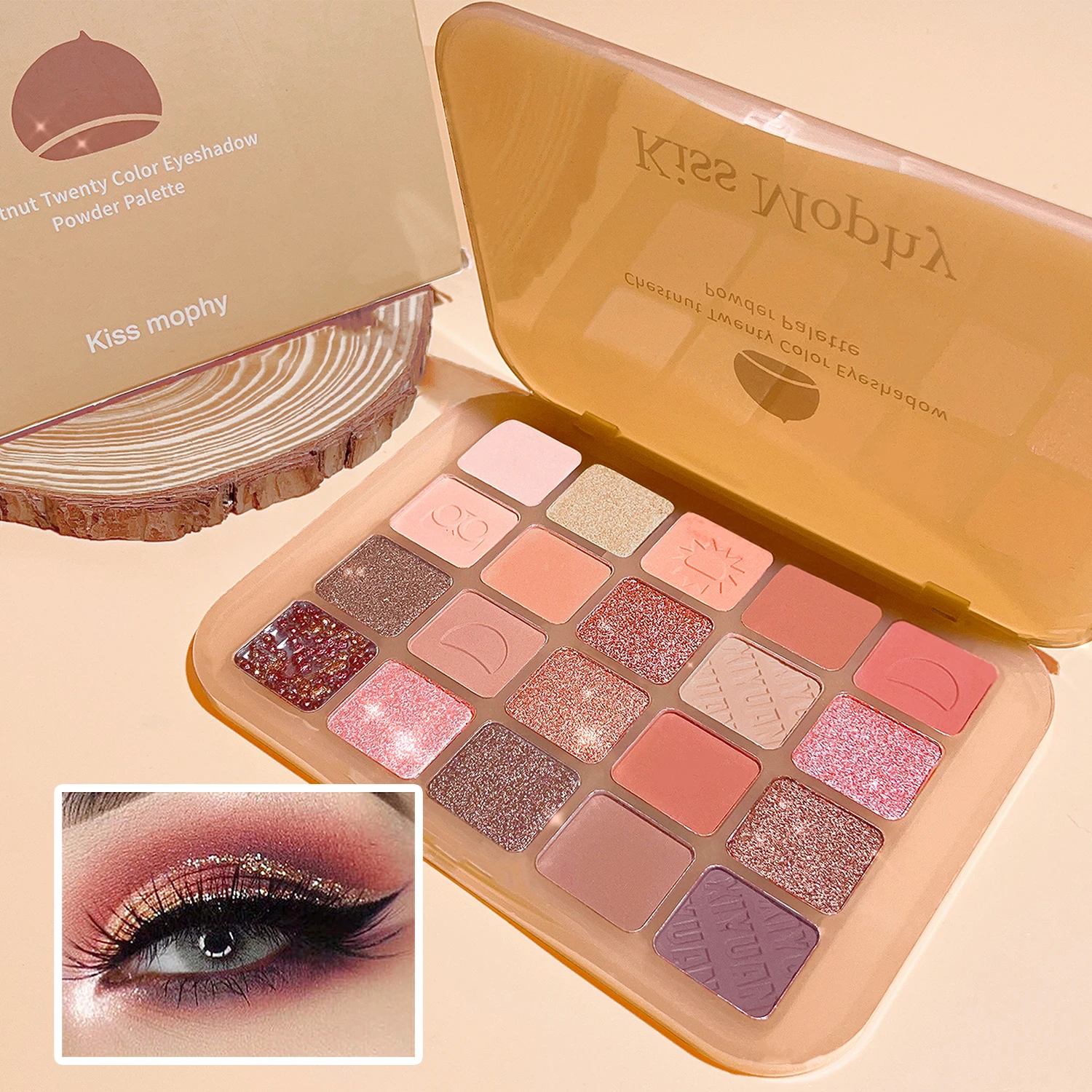 チェスナット 20 シェード アイシャドウ パレット 真珠光沢のあるマット 地味なザクロの種 クリスピーライス フォーミュラで長時間着用可能