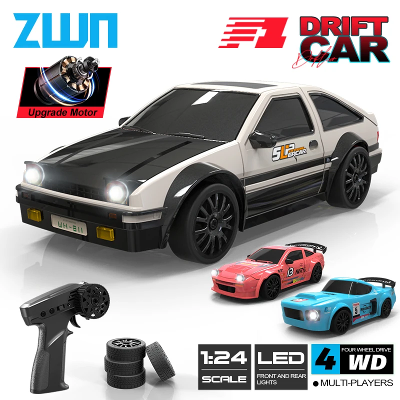 ZWN 2.4G RC CAR With LED Light Radio Remote Control Drift Cars Professional GTR Model AE86 4WD Racing Toys for Children Gifts