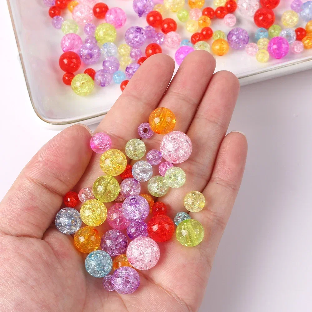 6/8/10/12mm Transparent Crackle Round Beads Acrylic Spacer Ball Beads For Jewelry Making  DIY Bracelet Necklace Accessories