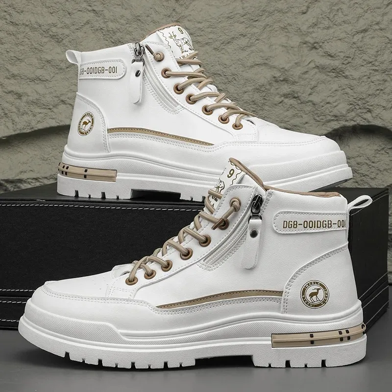 Men's Ankle Boots High Quality Leather Casual Boots Outdoor Non Slip Platform Boot Fashion High Top Boots for Men Botas Hombre