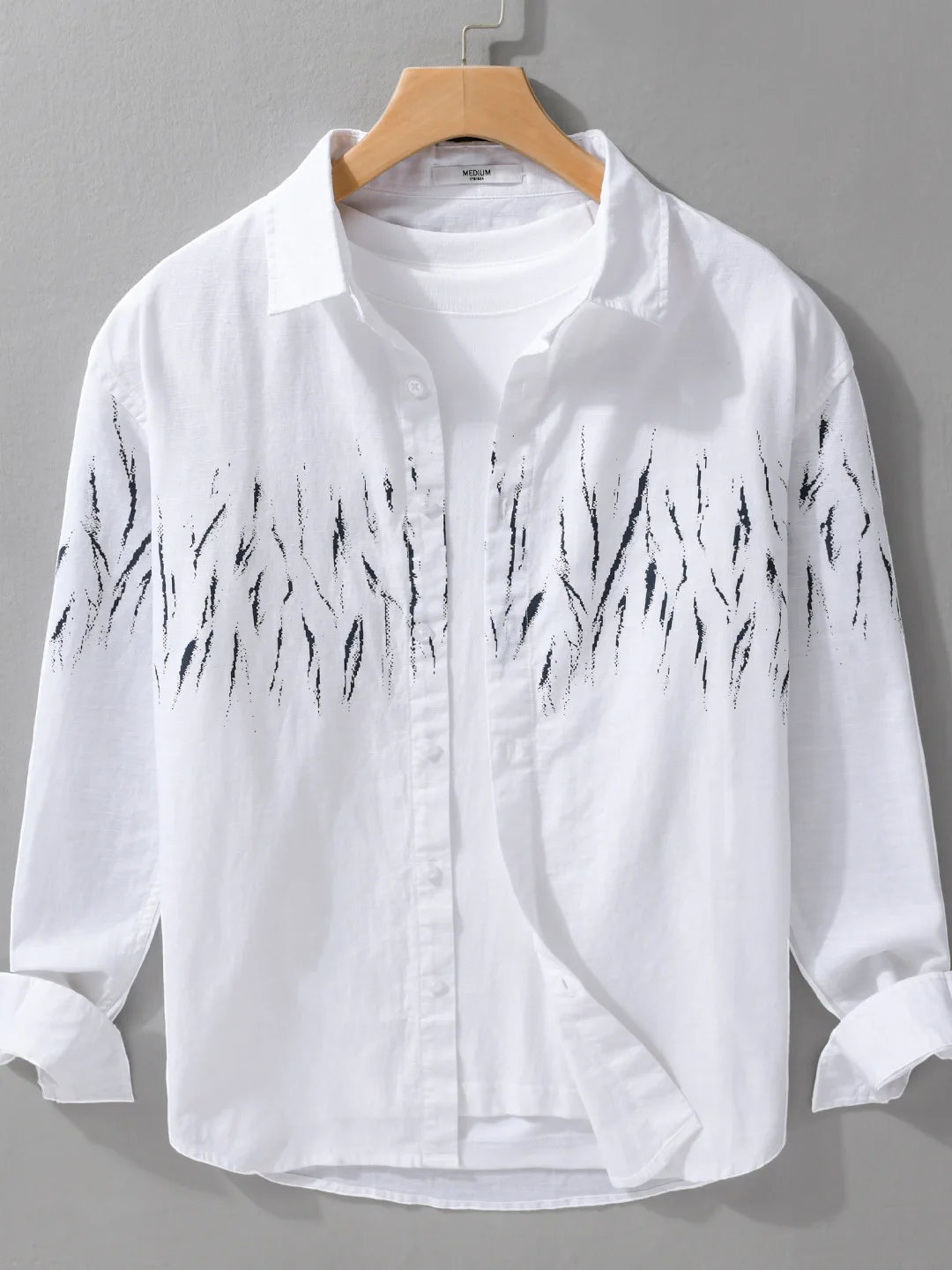 

Spring Autumn Linen Cotton Linen Casual Long Sleeve Printed Shirt Men's Loose Fit Sun Protection Turn-down Collar Shirt