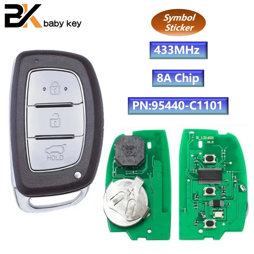 

PN:95440-C1101 for Hyundai Sonata 2014 2015 2016 2017 433MHz 8A Chip 3 Buttons with Logo Keyless Go Smart Remote Car Key