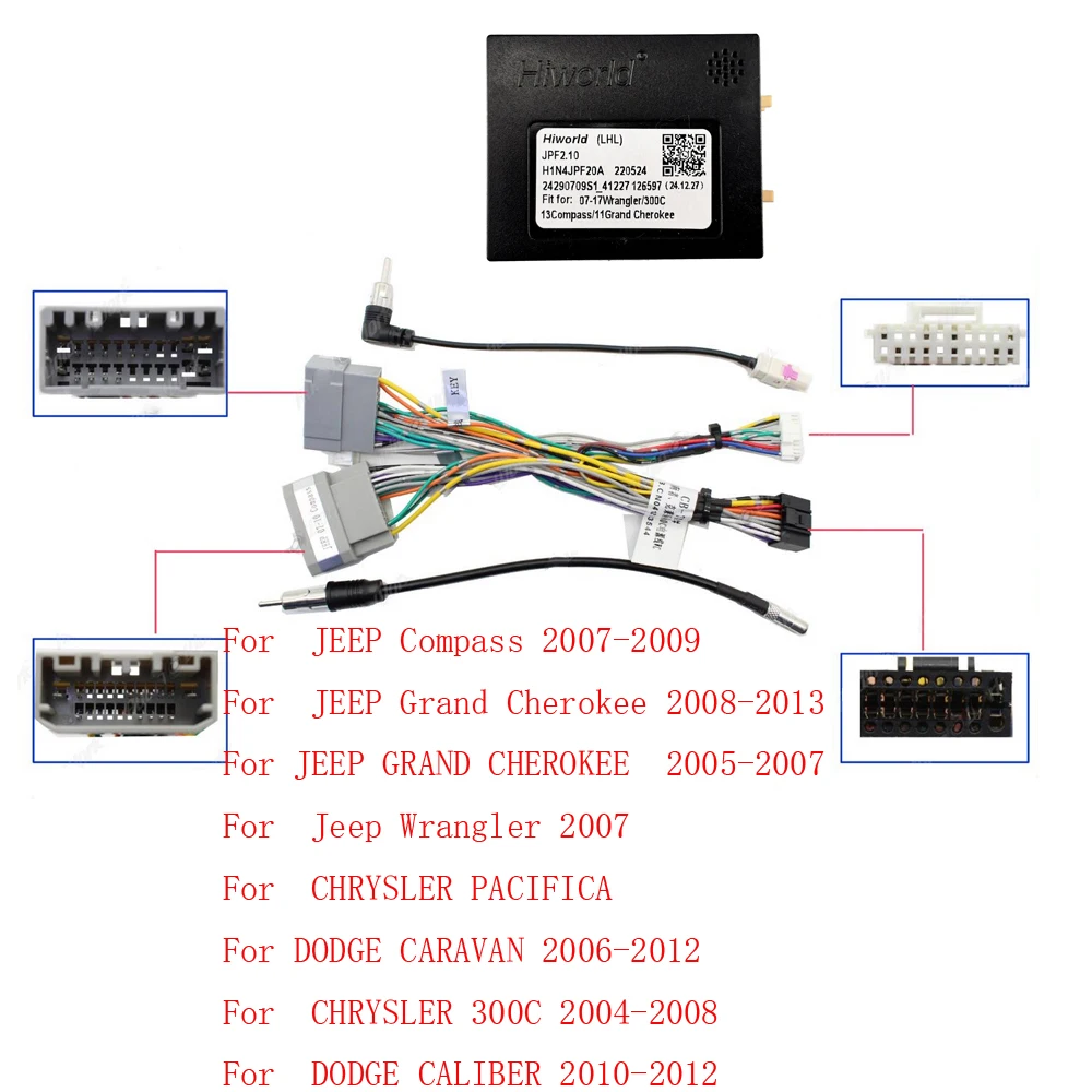16pin Car Wiring Harness Adapter Canbus Android Power Cable For Chrysler 300C FOR Jeep Compass Caliber Wrangler Grand Cherokee