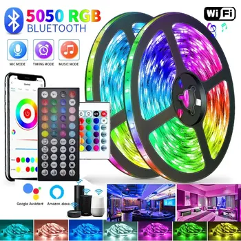 RGB LEDストリップライト,Wi-Fi付き,5050, Bluetooth,アプリコントロール,フレキシブルダイオード,フェスティバルパーティー,テレビデスク,寝室用の装飾