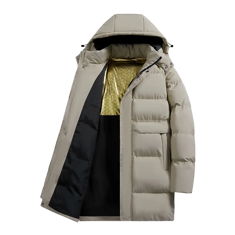 KIDWHXR Winter Men Cold-proof Jacket Stand Collar Hat Detachable Parkas Coat Man Outdoor Casual Long Sleeve Male Outerwear