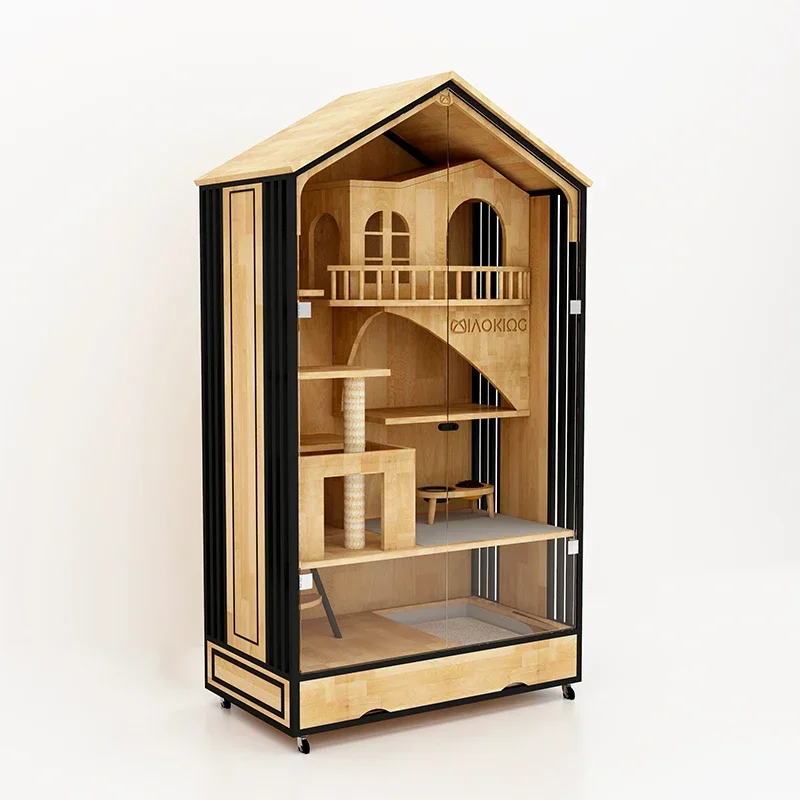 

Meow Emperor Cat Villa Large Luxury Cabinet House Home Solid Wood Cat House Cage with Toilet Customizable Pet Shop