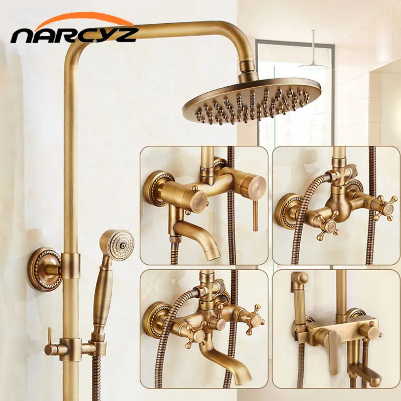 Juego de cabezal de ducha de latón para baño, válvula mezcladora de agua fría y caliente, estilo antiguo, XT446