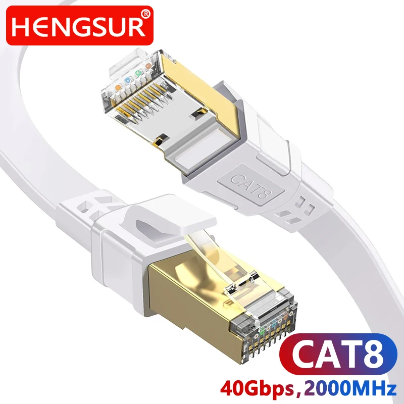 HENGSUR CAT8 Ethernet Cable 40Gbps 2000MHz RJ45 10M 20M 30M Network Internet Patch Cord for Modem Router Cable Ethernet CAT 8