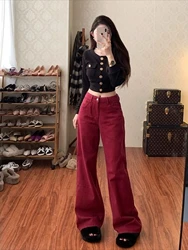 Denim Pants for Women High Waist Shot Red Trousers Straight Leg Womens Jeans Cool Pant Luxury Designer Clothes Harajuku Fashion