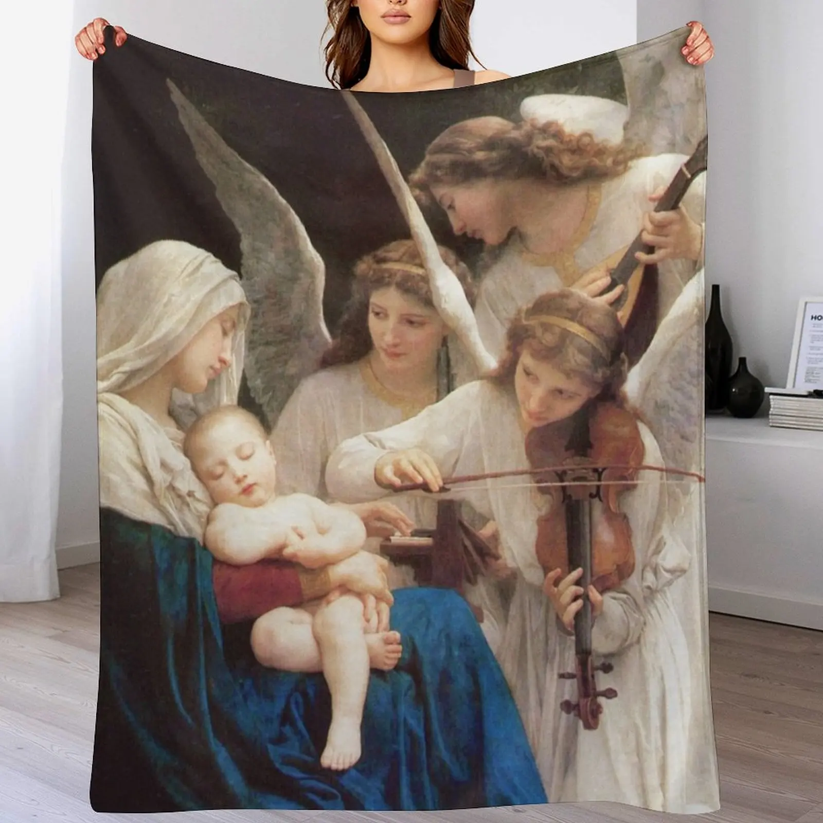 Song of the Angels 1881 by French William-Adolphe Bouguereau Christian Art Virgin Mary and Child HD Throw Blanket