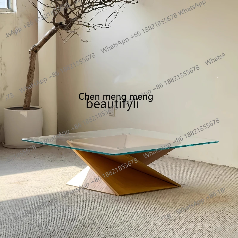 

Medieval style solid wood glass coffee table designer living room home wabi-sabi style retro art light luxury H