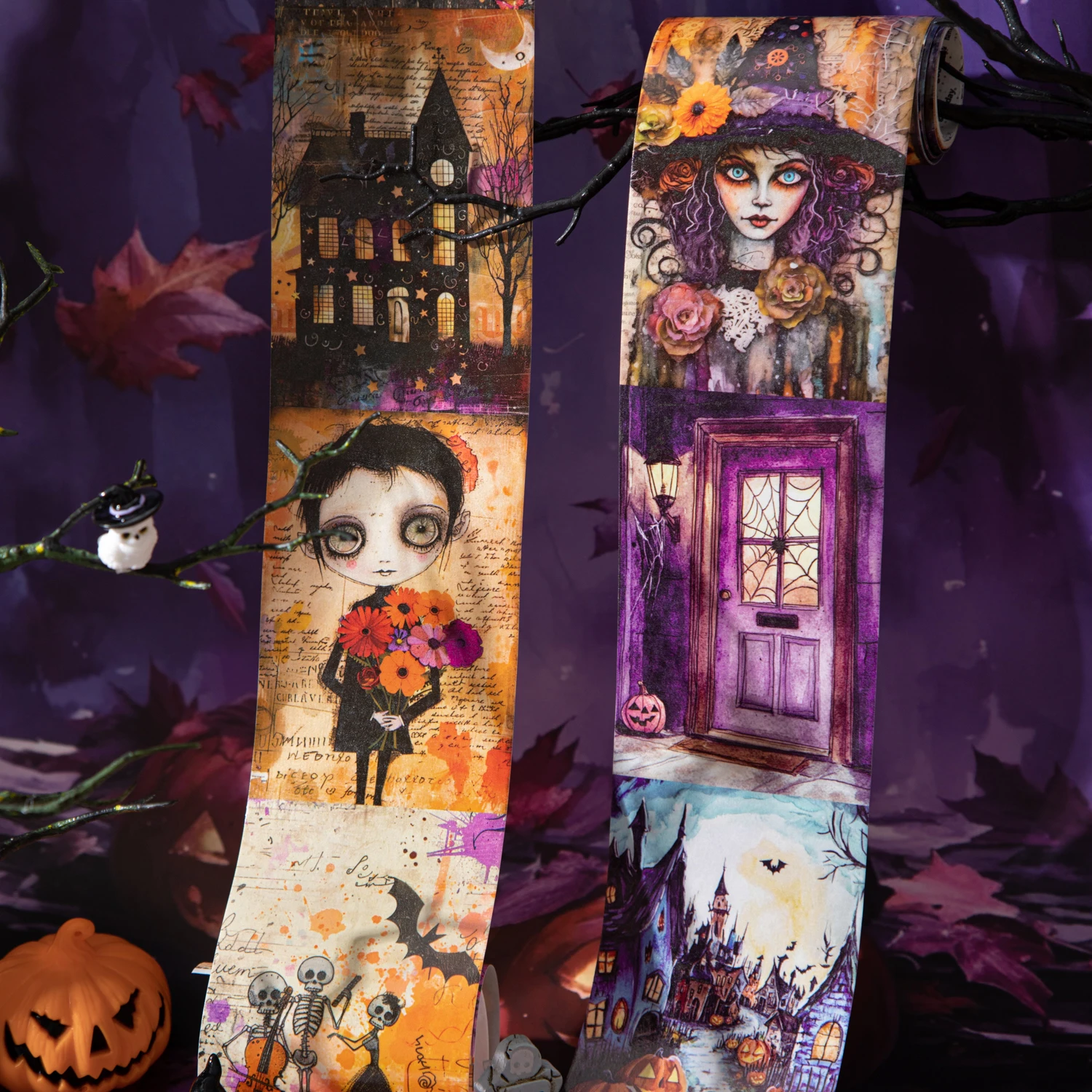 Bande Washi Vintage série ville celtique, 80mm x 200cm, paysage magique foncé, matériel créatif pour Journal, papeterie de Collage