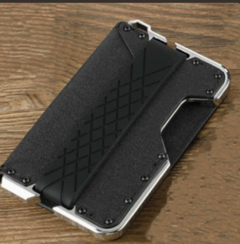 Double Fold RFID Blocking Card Wallet First Layer Cowhide Microfiber Leather Aluminum Alloy Card Clip