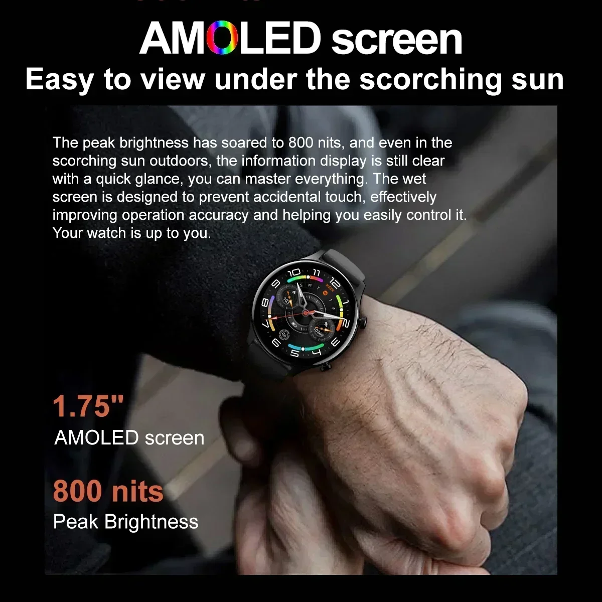 ساعة ذكية KPEP مقاس 1.75 بوصة AMOLED HR/SpO2/مراقبة صحة النوم اتصال لاسلكي IP68 جهاز تعقب للياقة البدنية الرياضي المتعدد للرجال والنساء