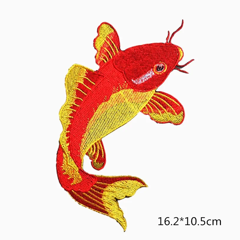 FZdiy Iron on Koi Fish Patches for Clothing DIY T-shirt Applique Embroidery Cloth Patch Stickers Badge