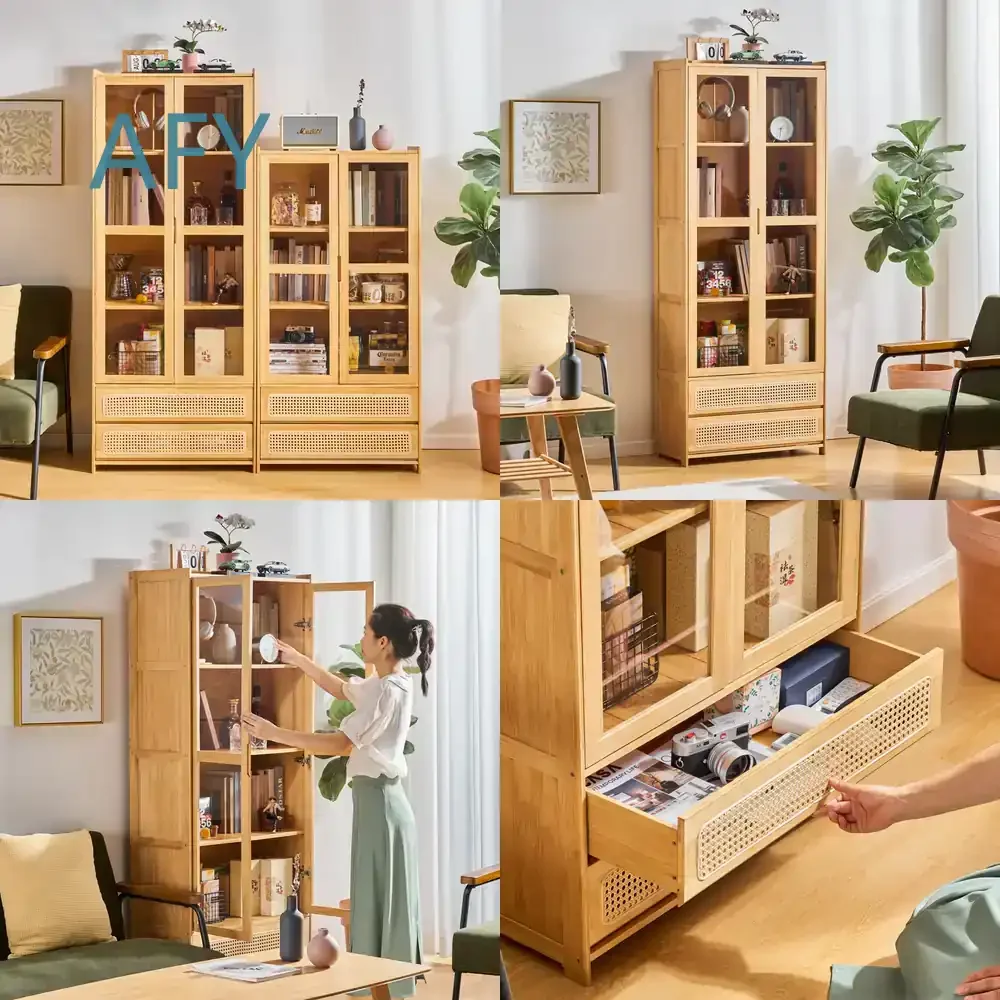 Japanese-style Bookcase for Floor-to-Ceiling Storage with Door High Low Combination Cabinet Living Room Shelf Locker Storage