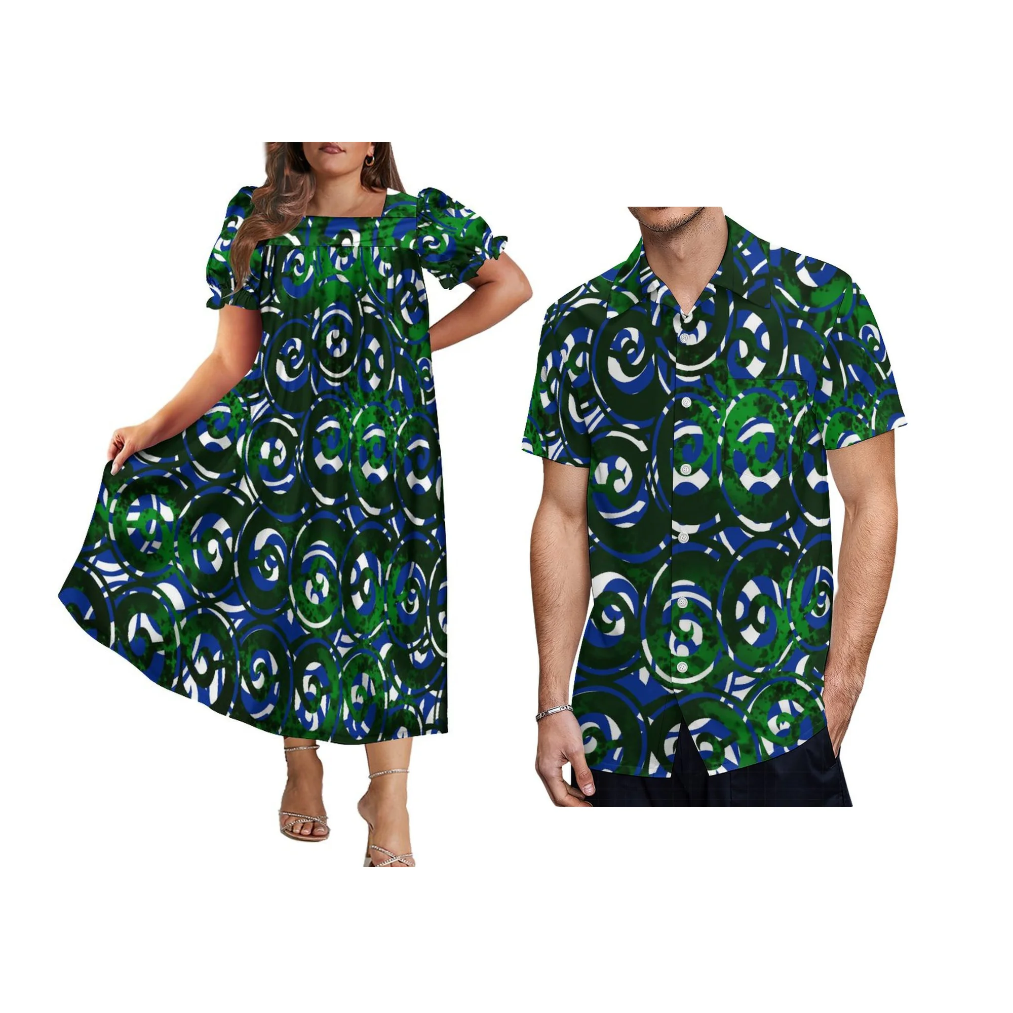 Square Neck Pufy Plus Size Women Pacific Island Dress  $19.90 Price shown before tax Hot Sales Custom Print Hem Widened Microne