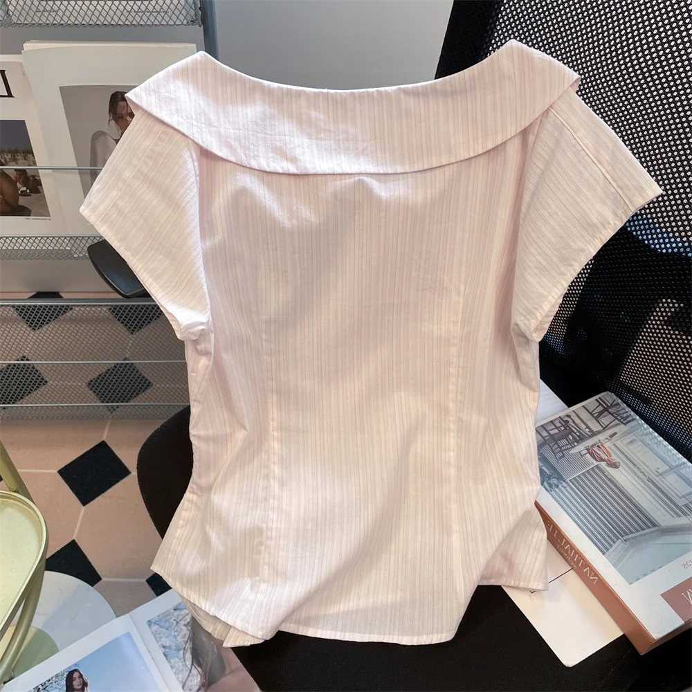 

Милый розовый полосатый узел ort Sve irt с завязкой на талии и дизайном на одно плечо для мужчин и женщин, летняя модная обувь...