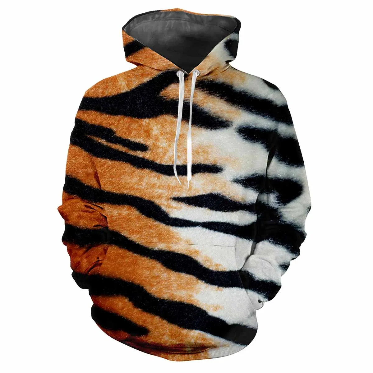 Trendy men's Hoodie Printed  Tiger Hide Patterns Digital Printing Casual Long Sleeved Hooded Thick Fabric Tops