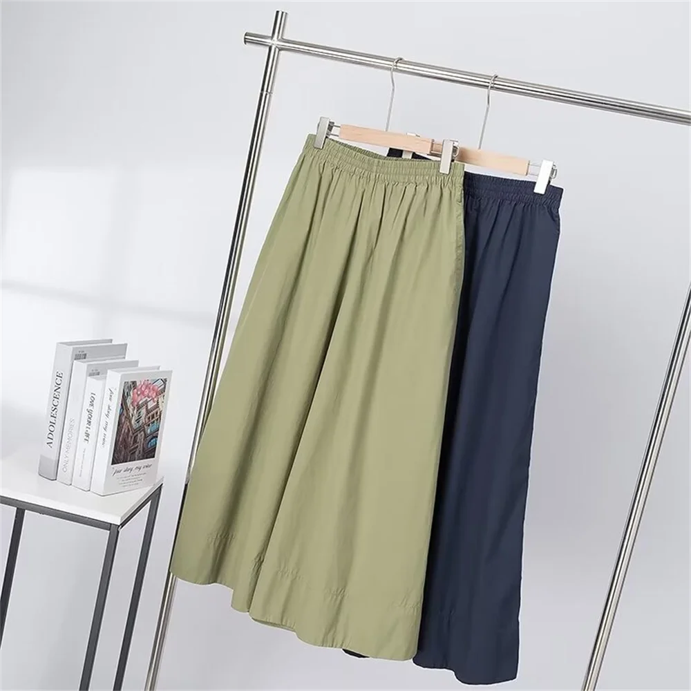 Cos Lris 2024 Summer Women\'s versatile casual elastic waist solid color loose wide leg pants skirt pants