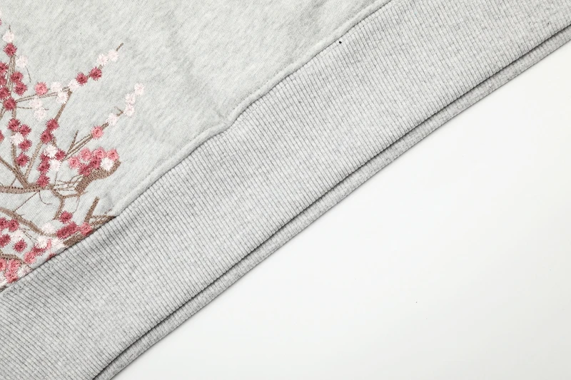Pflaumenblüten-Stickerei Amerikanischer Streetwear-Hoodie für Männer, Oversized Pullover-Sweatshirt, Locker Sitzend, Urban Wear, Lässige Kapuzenpullover – Detail 8