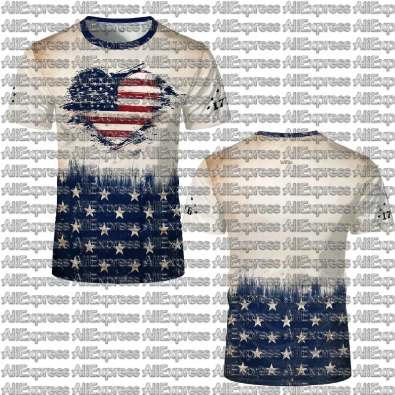 Retro American Flag Style 3D Printed T-shirt Summer Eagle Heart Pattern  Men's and Women's Sports and Leisure Short Sleeves