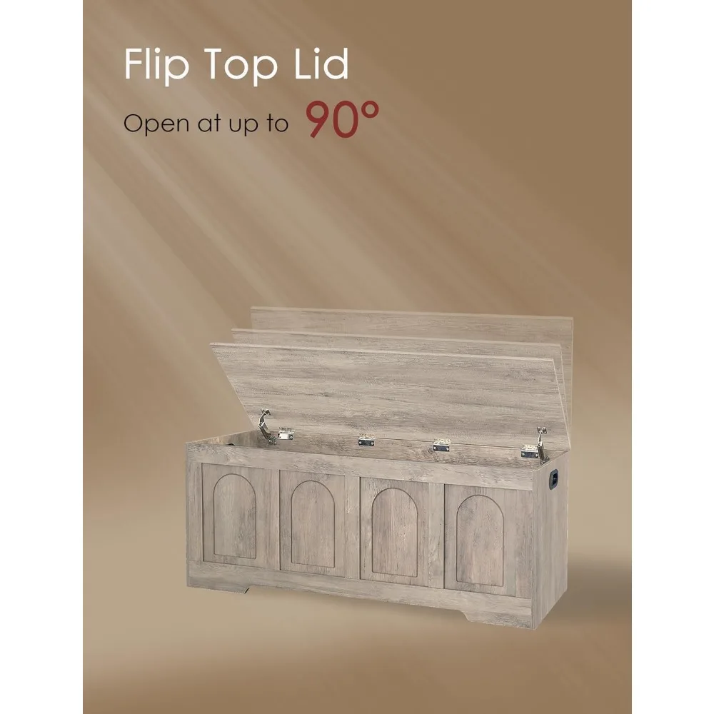 صندوق تخزين DINZI LVJ، صندوق ألعاب يشبه الروطان 47.2 مع مفصلين أمان، مقعد تخزين خشبي للمدخل مع جزء علوي قابل للطي، صندوق كبير #4