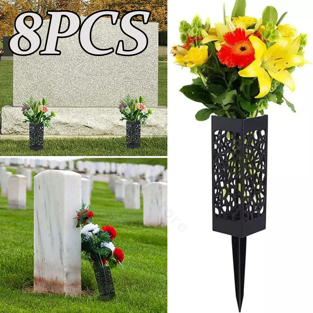 8pcs Cemetery Vase Plastic Cemetery Vase Decorations Gravestone Grave Yard Ground Outdoor Flower Marker Decor